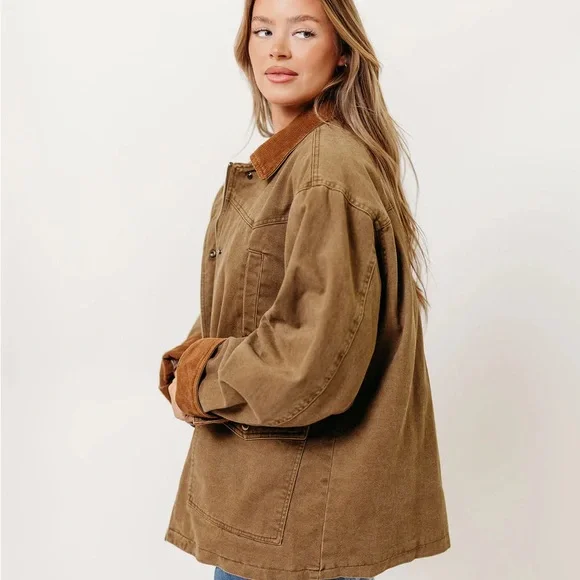 Sable Cotton Field Collared Jacket / Olive Brown - Picture 4 of 5